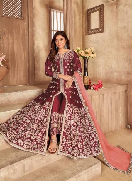 Maroon Colour AANAYA 133 Heavy Wedding Anarkali Art Silk Fancy Salwar Suit Collection 3304